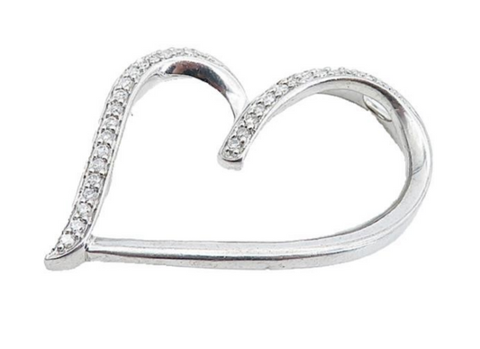 925 Sterling Silver  Sparkling Topaz Open Love Heart Slide Pendant  PT6164