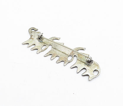 925 Sterling Silver  Vintage Dark Tone Etched Elephants Brooch Pin  BP1422