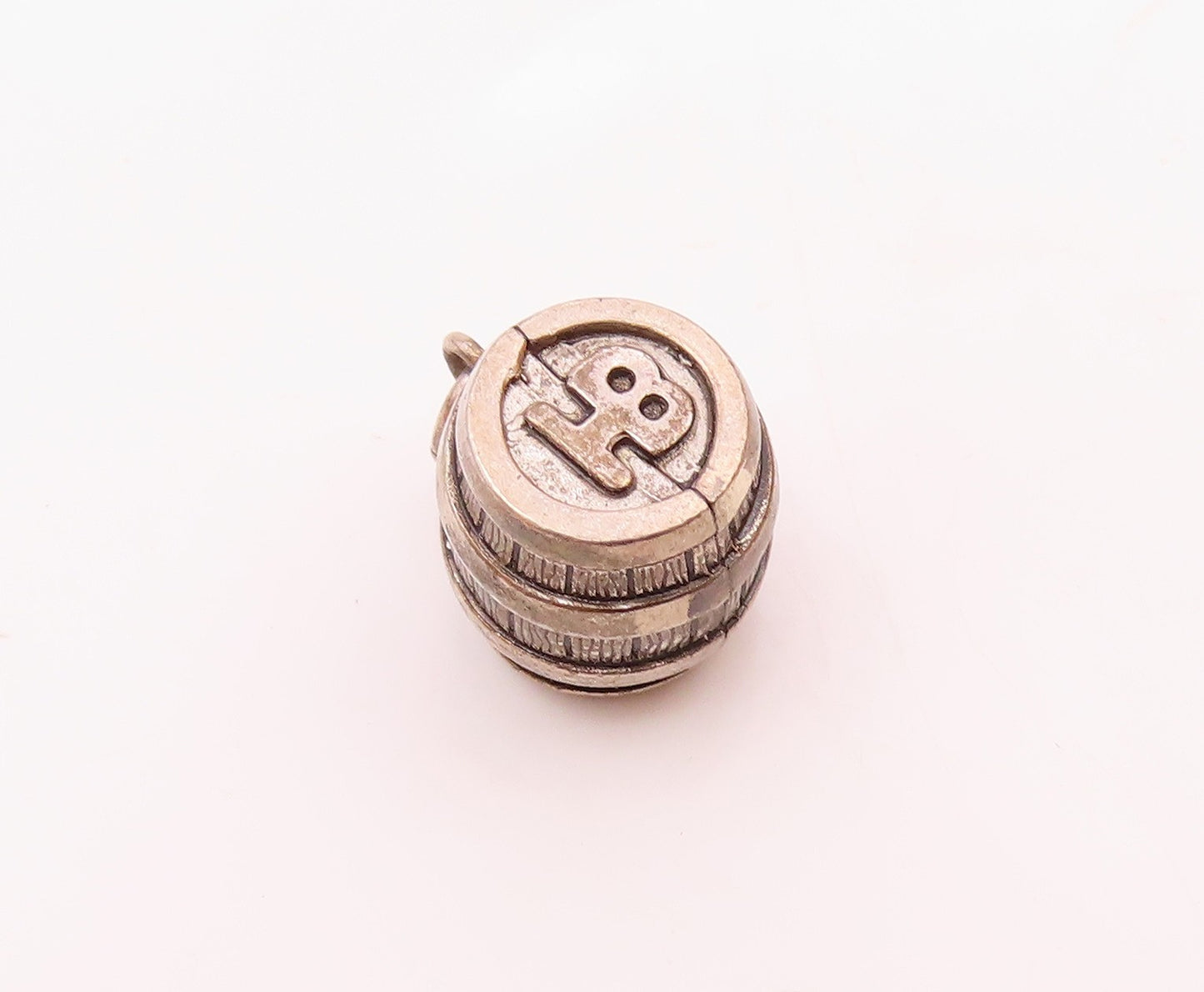 BENDEL 925 Sterling Silver  Vintage Petite Wooden Barrel Hollow Pendant  PT17832