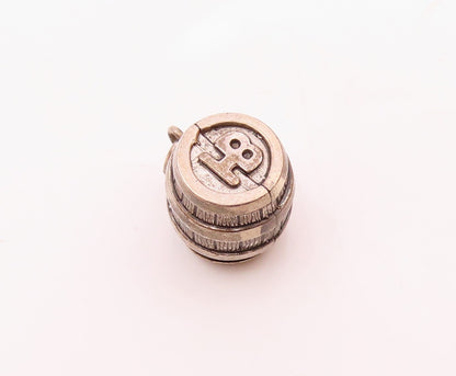 BENDEL 925 Sterling Silver  Vintage Petite Wooden Barrel Hollow Pendant  PT17832
