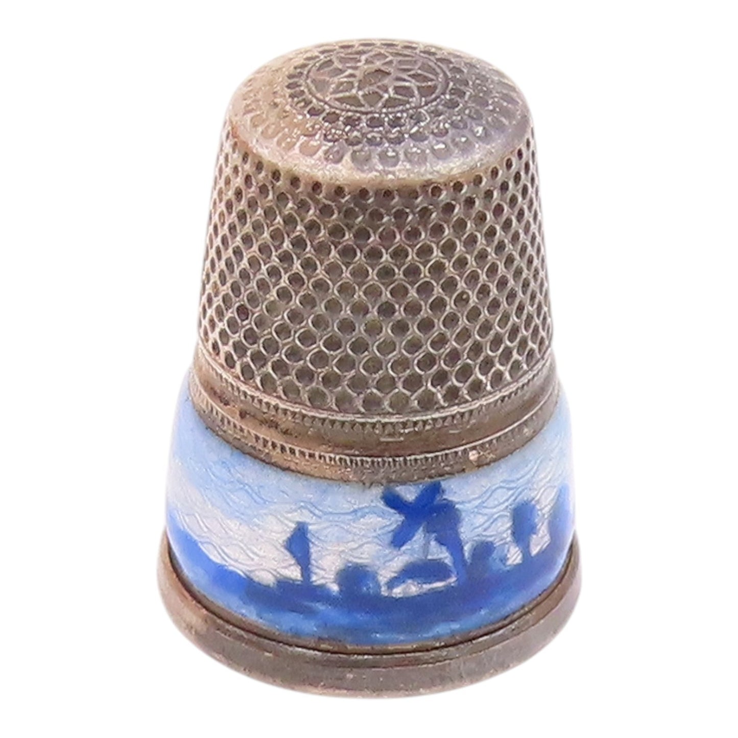 925 Sterling Silver  Vintage Enamel Ocean Scenery Thumb Thimble  TR3332