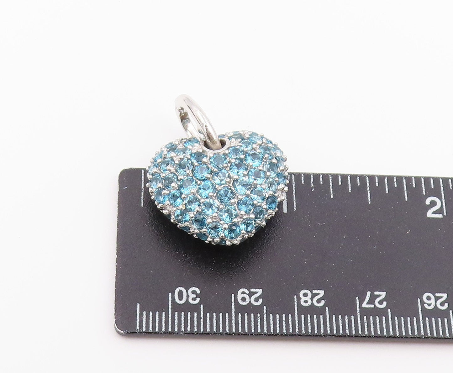 925 Sterling Silver Vintage Pendant Elegant Blue Topaz Love Heart Charm  PT26421