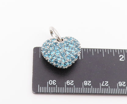 925 Sterling Silver Vintage Pendant Elegant Blue Topaz Love Heart Charm  PT26421