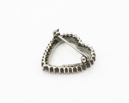 925 Sterling Silver Vintage Cubic Zirconia Open Love Heart Brooch Pin BP6856