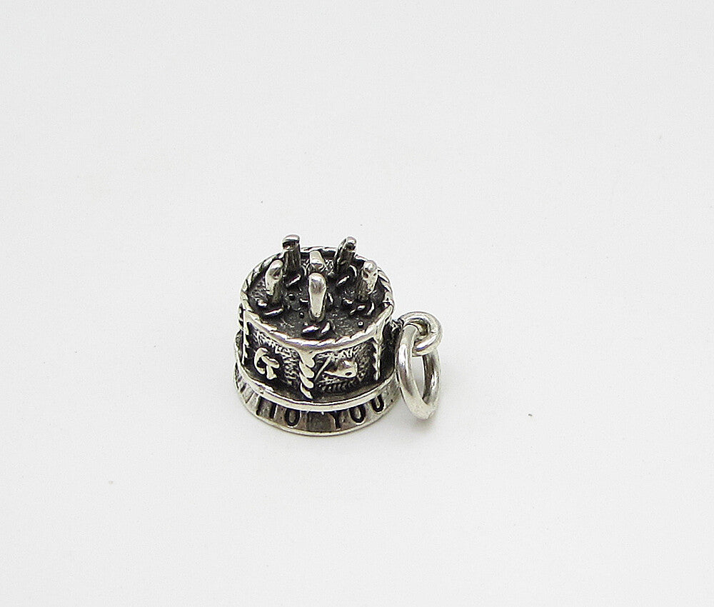 925 Sterling Silver  Vintage Happy Birthday Cake Charm Pendant  PT1821