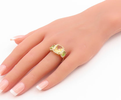 925 Sterling Silver Vintage Ring Gold Over Real Diamonds & Gemstone Sz 7 RG35692