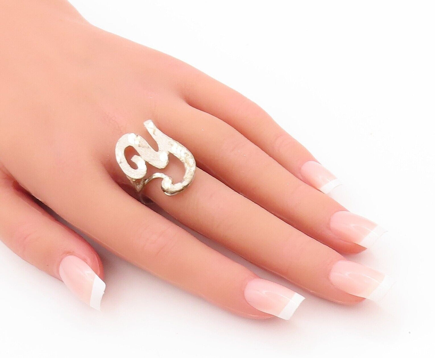 925 Sterling Silver Vintage Ring Solid Cutout Alphabet Y  Sz 8  RG28798