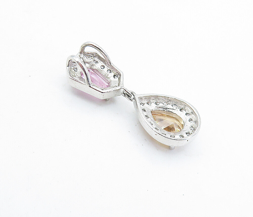 925 Sterling Silver  Vintage Cubic Zirconia & Topaz Linked Pendant  PT4719