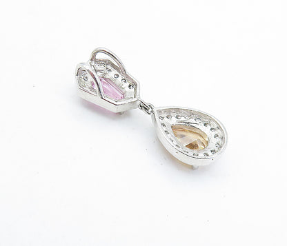 925 Sterling Silver  Vintage Cubic Zirconia & Topaz Linked Pendant  PT4719