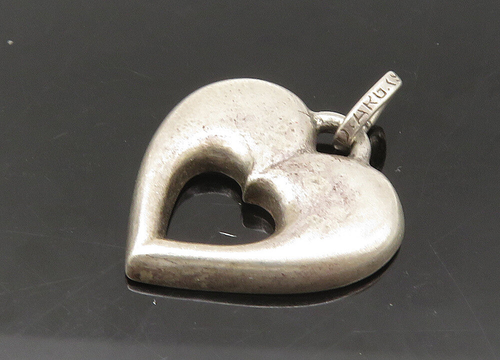 925 Sterling Silver  Vintage Open Love Heart Smooth Drop Pendant  PT17946