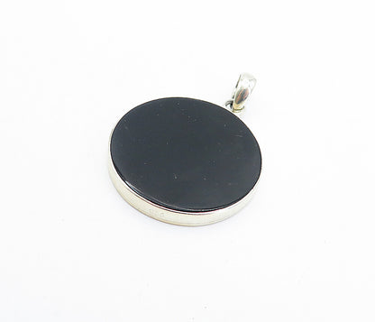 925 Sterling Silver  Vintage Black Onyx Tree Of Life Shiny Pendant  PT5782