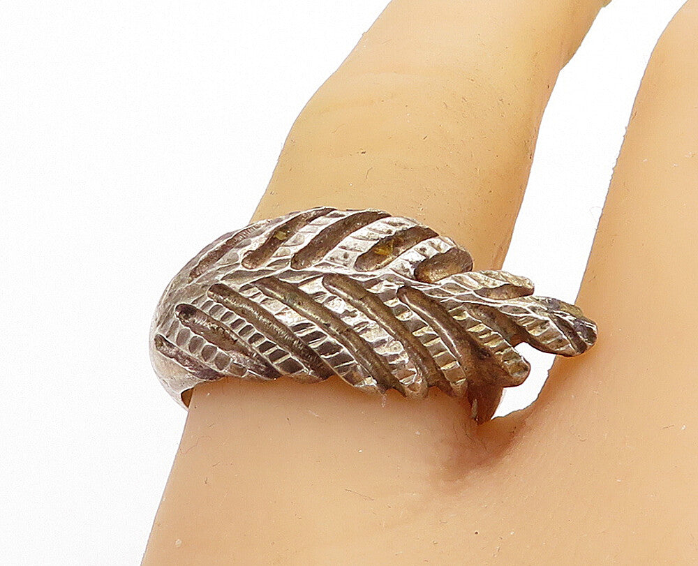 925 Sterling Silver  Vintage Dark Tone Floral Leaf Band Ring Sz 9  RG5721