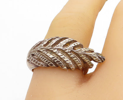 925 Sterling Silver  Vintage Dark Tone Floral Leaf Band Ring Sz 9  RG5721