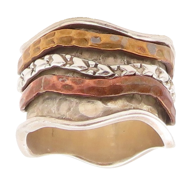 925 Sterling Silver Vintage Ring Brutalist Carved Spinning Rings SZ 8.5  RG32301