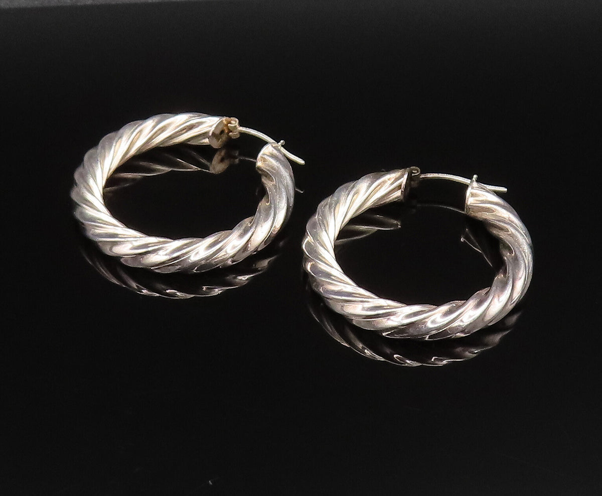 925 Sterling Silver  Vintage Fancy Polished Twisted Hoop Earrings  EG12048