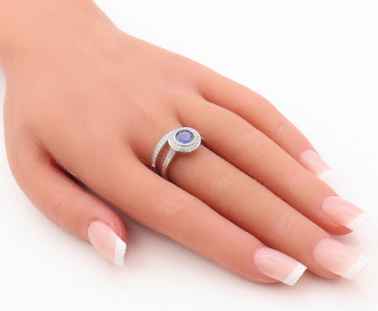 925 Sterling Silver Vintage Ring Designer Stackable Sapphire & CZ Sz 7 RG30875