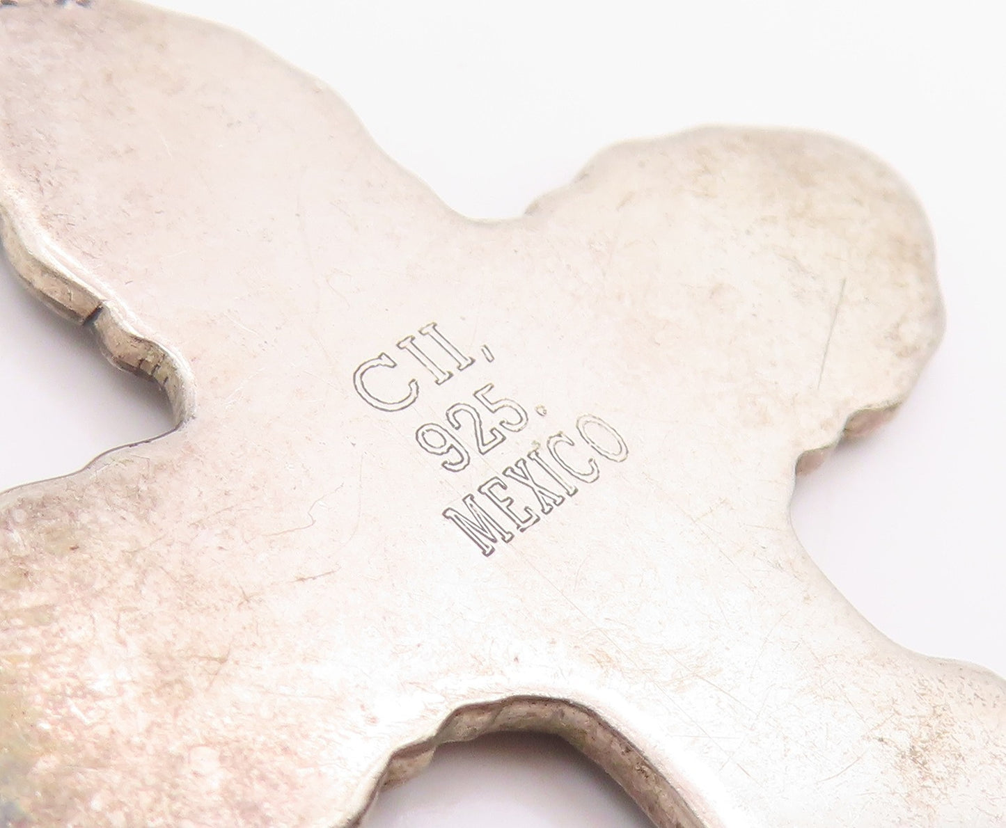925 Sterling Silver Vintage Pendant MEXICO Engraved Religious Cross  PT25948