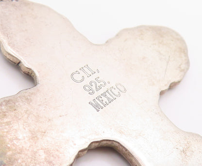 925 Sterling Silver Vintage Pendant MEXICO Engraved Religious Cross  PT25948