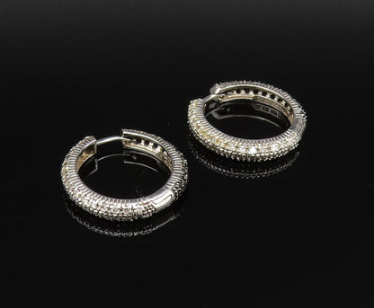 925 Silver  Vintage Black & White Genuine Diamonds Hoop Earrings  EG12069