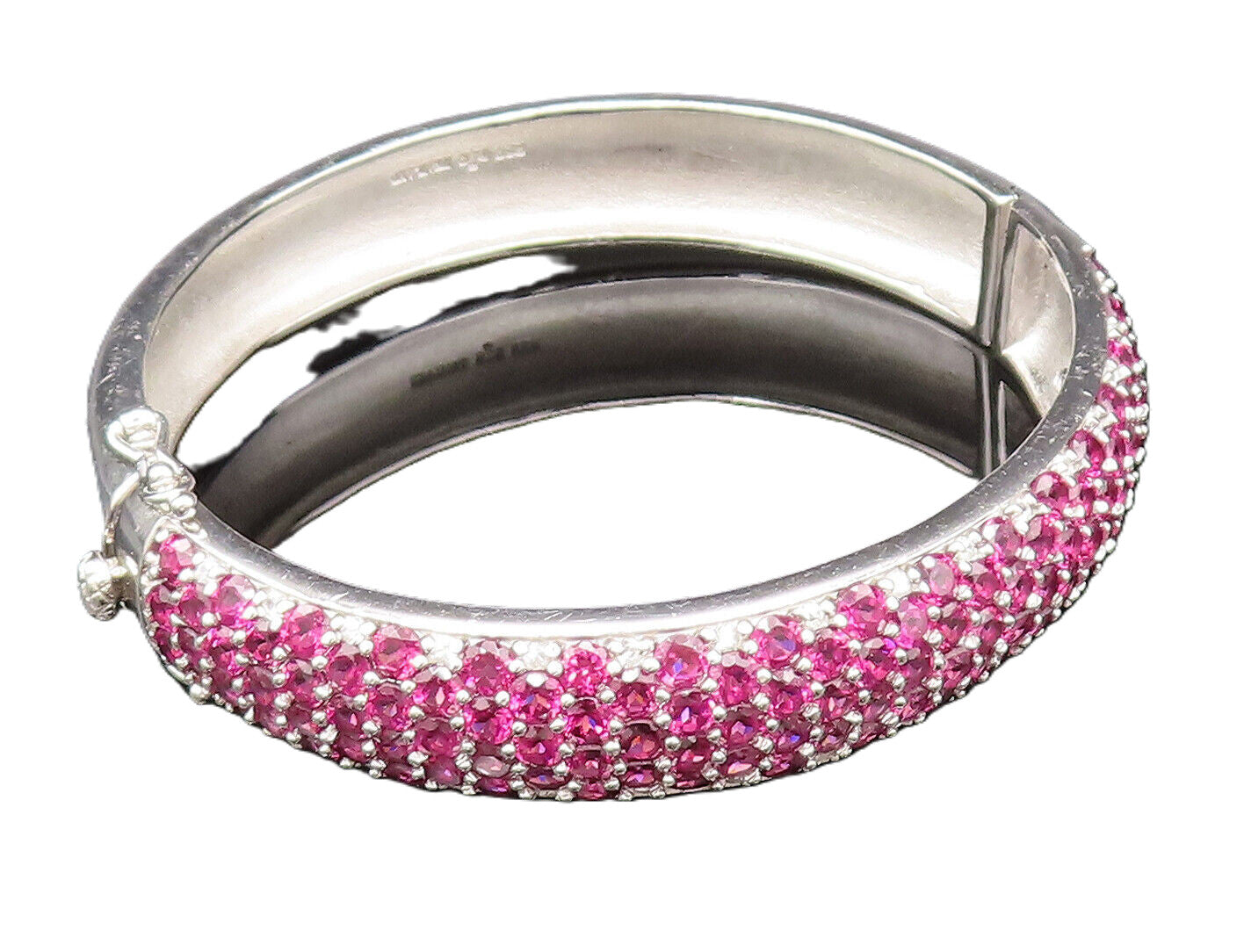 925 Sterling Silver  Vintage Ruby & Topaz Cluster Bangle Bracelet BT9781