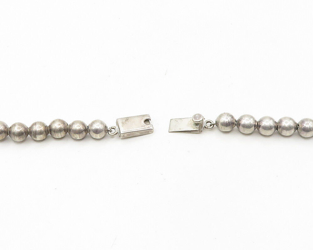 MEXICO 925 Silver  Vintage Heavy Graduated Beaded Chain Necklace  NE2923