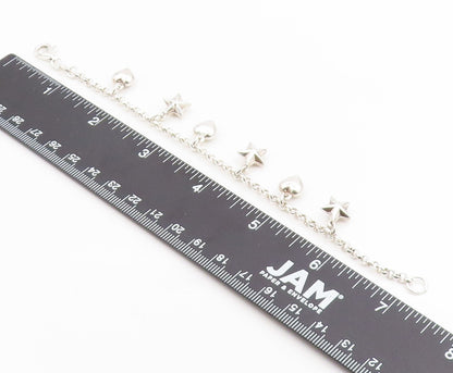 925 Sterling Silver Vintage Bracelet Modernist Love Heart & Star Dangle  BT12047