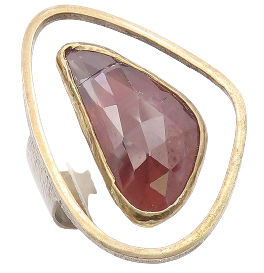 925 Sterling Silver Vintage Ring Modernist Faceted Ruby Band  Sz 8  RG36554