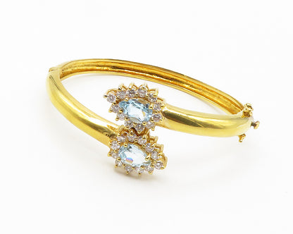 925 Sterling Silver Cubic Zirconia & Topaz Gold Plated Bangle Bracelet  BT5726