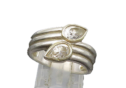 925 Silver  Vintage Tear Drop Cubic Zirconia Bypass Band Ring Sz 7.5  RG22196