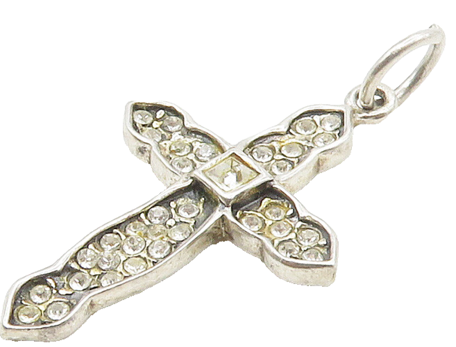 925 Sterling Silver  Shiny Petite Topaz Religious Cross Pendant  PT12040