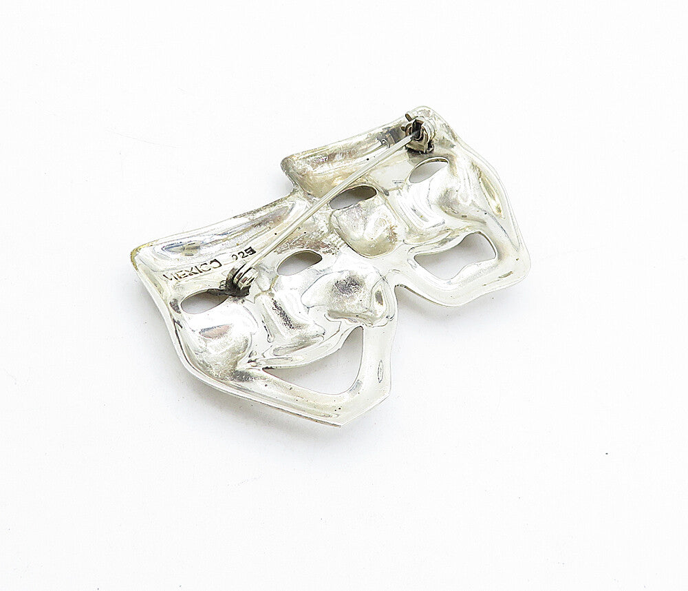 MEXICO 925 Sterling Silver  Vintage Dramatic Theater Masks Brooch Pin  BP1808