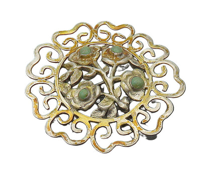 MEXICO 925 Sterling Silver  Vintage Turquoise Pretzel Brooch Pin  BP8261