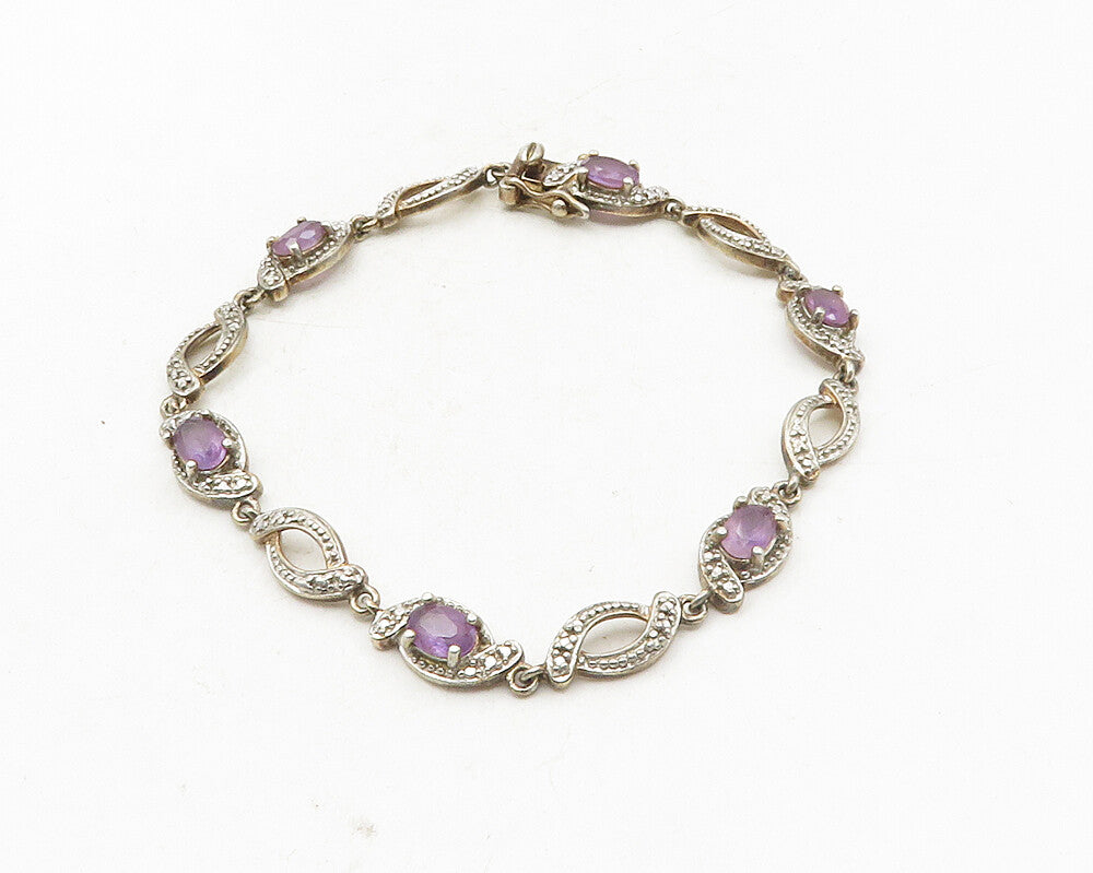 ROSS SIMON 925 Sterling Silver Vintage Prong Set Amethyst Chain Bracelet  BT4198