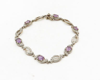 ROSS SIMON 925 Sterling Silver Vintage Prong Set Amethyst Chain Bracelet  BT4198