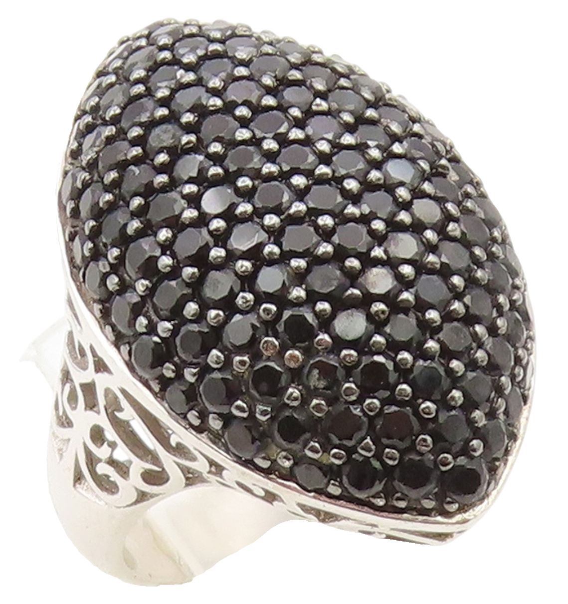 925 Sterling Silver Vintage Ring Black Spinel Marquise Dome Band  Sz 7  RG36611