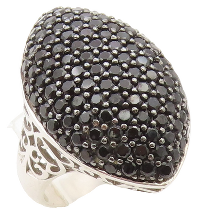 925 Sterling Silver Vintage Ring Black Spinel Marquise Dome Band  Sz 7  RG36611