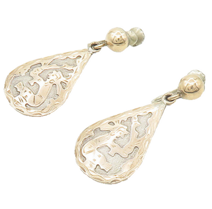 GUATEMALA 925 Silver & 18K GOLD  Vintage Two Tone Non Pierce Earrings  EG8889