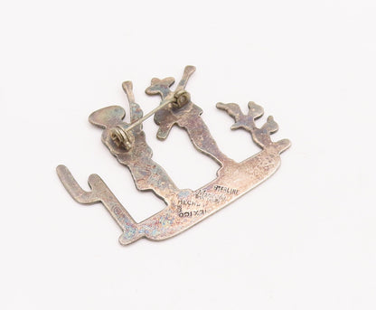 925 Sterling Silver Vintage Brooch Pin MARICELA Cutout 2 Man In Desert  BP11136