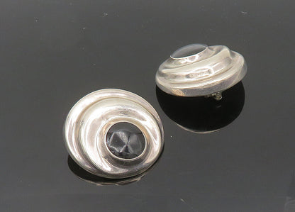 MEXICO 925 Silver  Vintage Black Onyx Shiny Non Pierce Earrings  EG10169