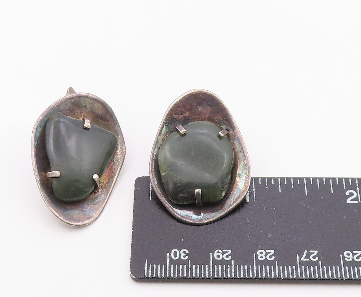 925 Sterling Silver  Vintage Prong Set Jasper Dark Tone Cuff Links  TR1732