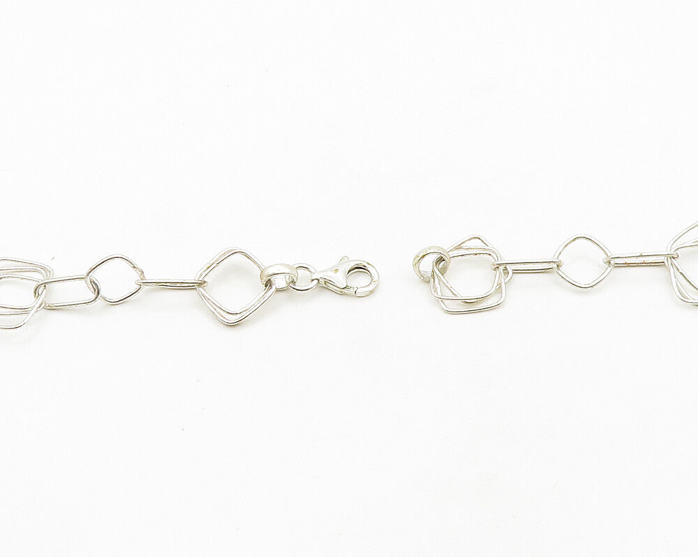 IBB 925 Sterling Silver  Vintage Shiny Square Link Chain Necklace  NE3267