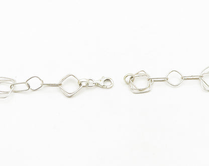 IBB 925 Sterling Silver  Vintage Shiny Square Link Chain Necklace  NE3267