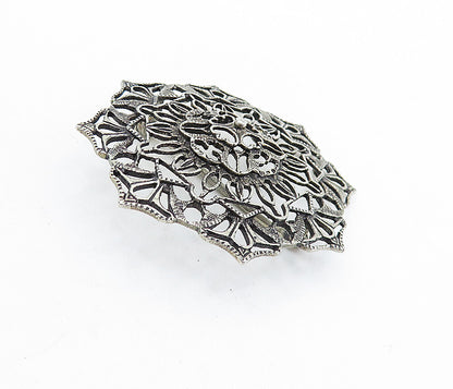 925 Sterling Silver  Vintage Dark Tone Round Floral Design Brooch Pin  BP2188