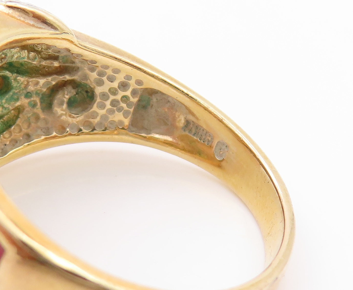 925 Sterling Silver Vintage Ring Gold Plated Mother Of Pearls CZ  Sz 9  RG32563