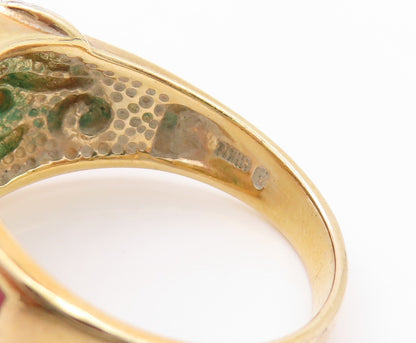 925 Sterling Silver Vintage Ring Gold Plated Mother Of Pearls CZ  Sz 9  RG32563