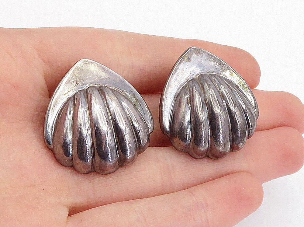 925 Sterling Silver Vintage Oxidized Scalloped Non Pierce Earrings EG2411