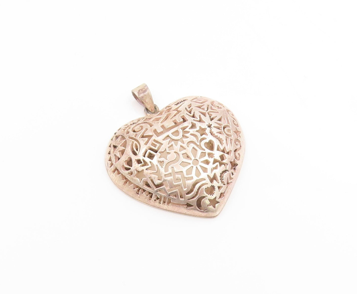 925 Sterling Silver Vintage Pendant Intricate Cutout Puffy Love Heart  PT26132