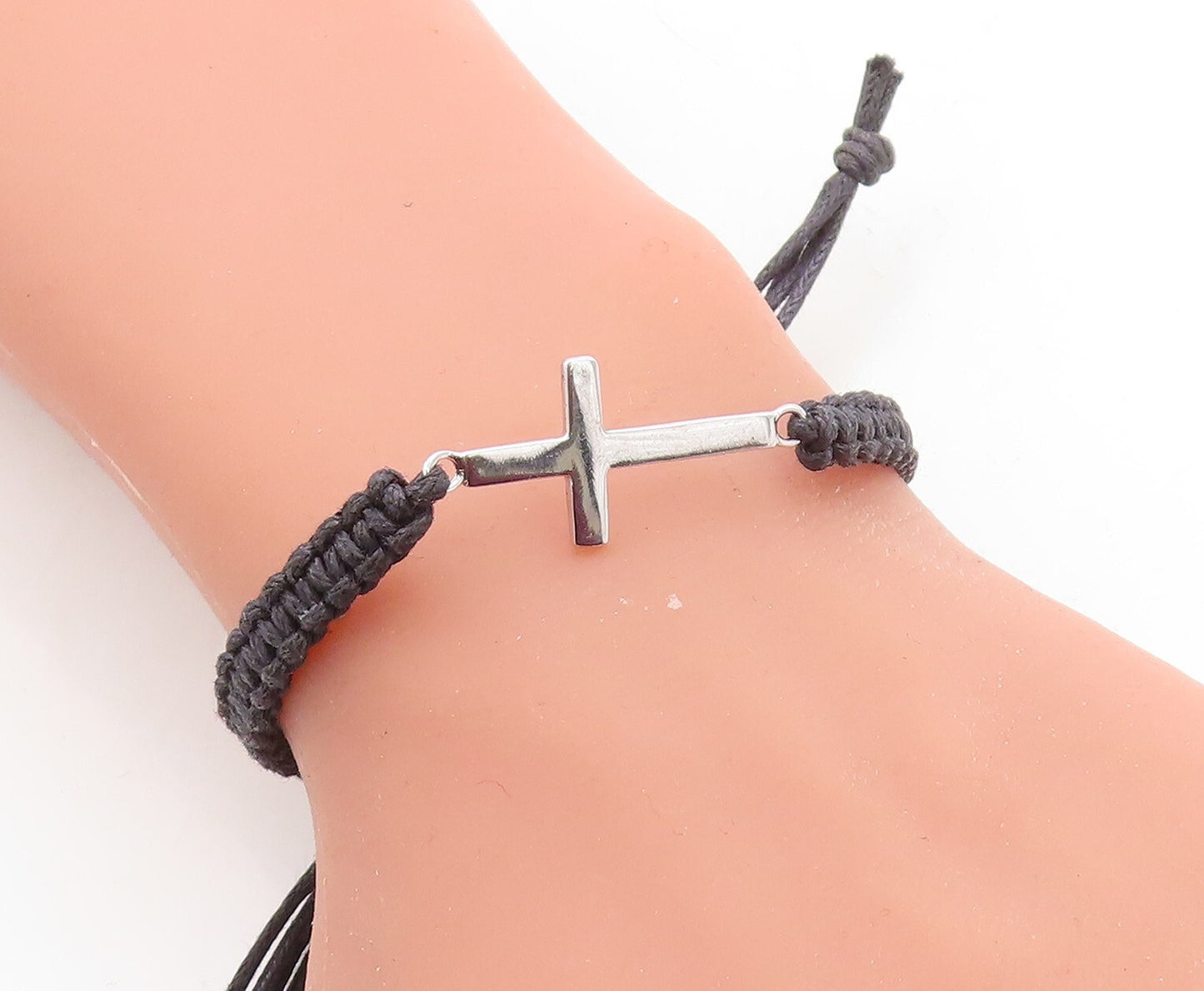 925 Sterling Silver  Religious Cross Adjustable Friendship Bracelet  BT1027
