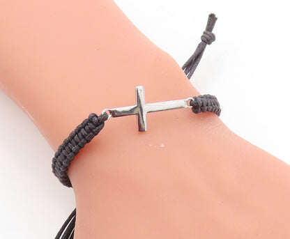 925 Sterling Silver  Religious Cross Adjustable Friendship Bracelet  BT1027