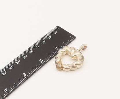 925 Sterling Silver Vintage Two Twisted Rope Textured Heart Pendant PT21990